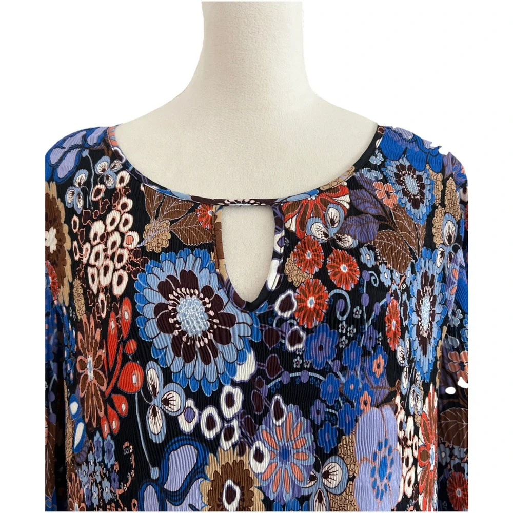 Emma & Michelle Midi Dress Womens 3X Floral Pleated Top Lined Bell Sleeves Retro - Picture 5 of 12